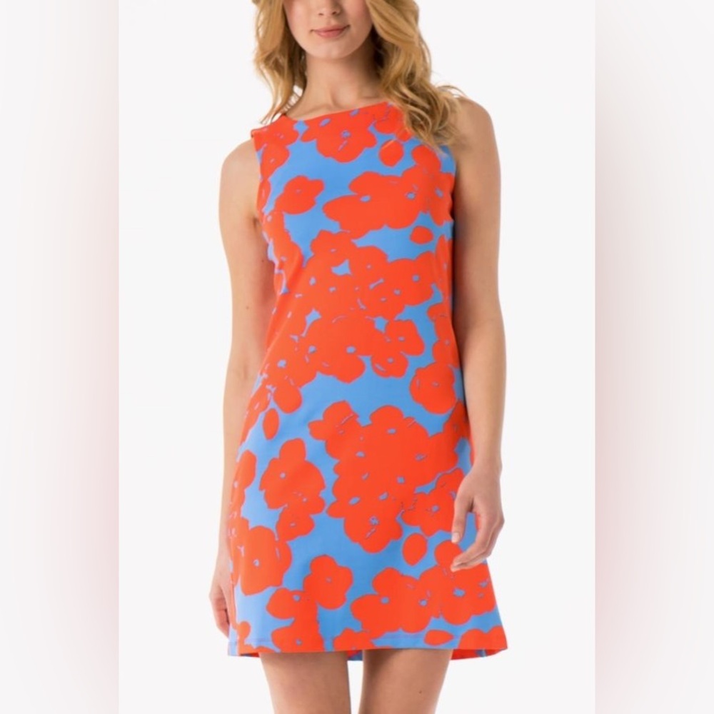 MAHI GOLD Blue Dress with Bright Orange Floral Print